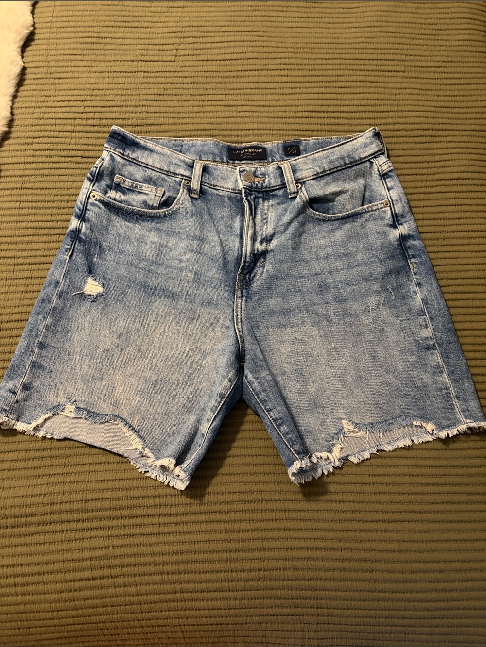 Levi's Light Blue Distressed High-Rise Denim Shorts